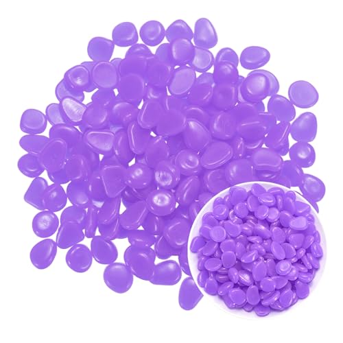 M METERXITY 200-Pack Glow in The Dark Rocks, 0.79" Resin Outdoor Garden Decorations Luminous Pebbles Stones for Garden Plants/Aquarium/Backyard Path, Aquarium Gravel [Violet] - color: Violet