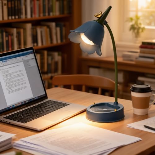 magical JD LED Desk Lamp Cordless Table Light Adjustable Gooseneck Dimmable Touch Rechargeable Battery Eye-Caring Night Light for Kids, Mini Cute Lamp for College Dorm Bedroom Reading (Blue) - color: Blue