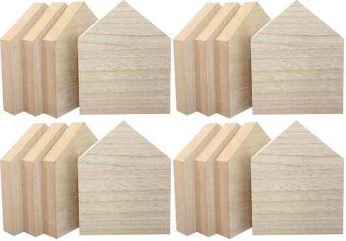 6 Inch 4 Pieces Unfinished Wooden House Shaped Blocks for Crafts Blank Wood House Freestanding Mother's Day Memorial Sign，1 Inch Thick MDF (Pack of 4) - size: 6 in (Pack of 4)