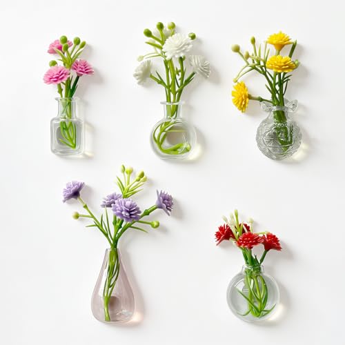 5 Pack Mini Glass Vase Magnets - Tiny Magnetic Plant Pots for Fridge