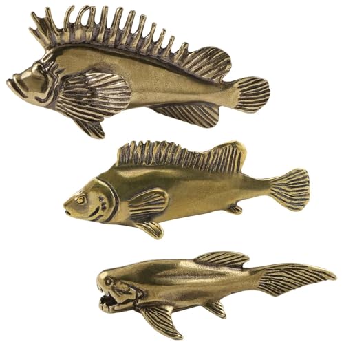 3Pcs Vintage Solid Brass Miniature Animal Figurine Desk Animal Ornament for Pet Enthusiasts Exquisite Collectible and Home Décor Accent (Fish 3pcs) - color: Fish 3pcs
