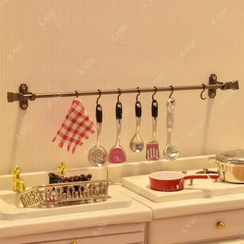 iLAND Miniature Dollhouse Accessories Metal Dollhouse Curtain Rods 2pcs w/Brackets Rings for Easy Install, Modern Black 1/12 Scale Accessories, Exquisite Mini Decor for Doll House Windows - style: Classic Black