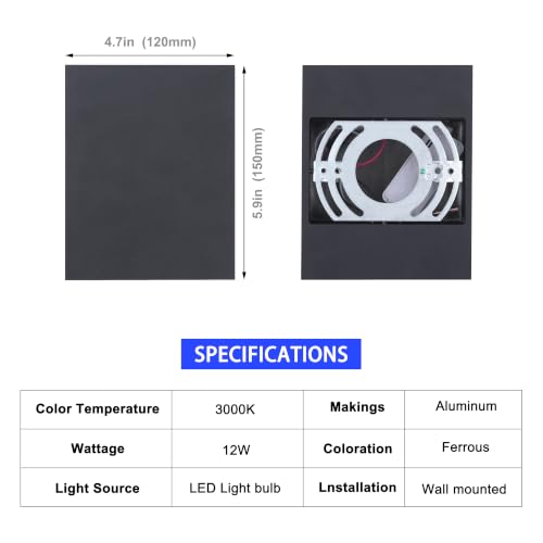 KICAAO LED Wall Sconces Set of Two, 12W Modern Wall Lamp, White Up Down Wall Mount Lights for Living Room Hallway Bedroom Decor, Hardwired Aluminum Wall lamp (Black-1pcs) - color: Black-1PACK