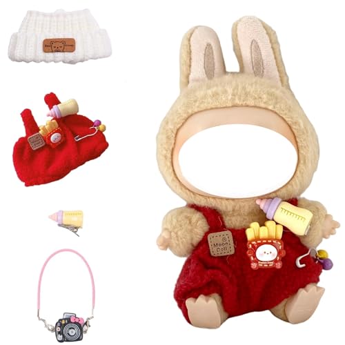 Clothes for LABUBU 17cm Doll (NO Doll),Outfit for LABUBU,Dress and Hairpin Set for LABUBU Dress Up,Accessories for LABUBU - color: Red Bear