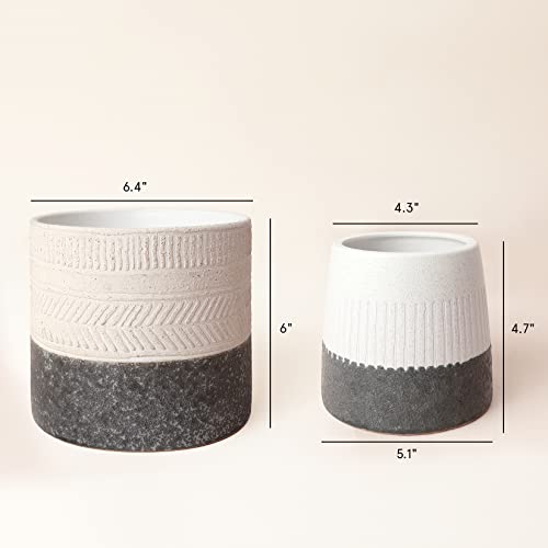 LA JOLIE MUSE Ceramic Plant Pots, Flower Pots for Indoor Plants, Set of 2 - color: Slate Gray & Ivory