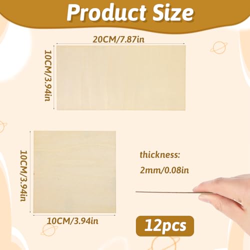 12PCS Balsa Wood Sheet, 2mm 4x8in and 4x4in Thin Unfinished Wood Boards Plywood Sheets Wood Sheets for Crafts for Laser Cutting DIY Crafts Architectural Models Wood Burning