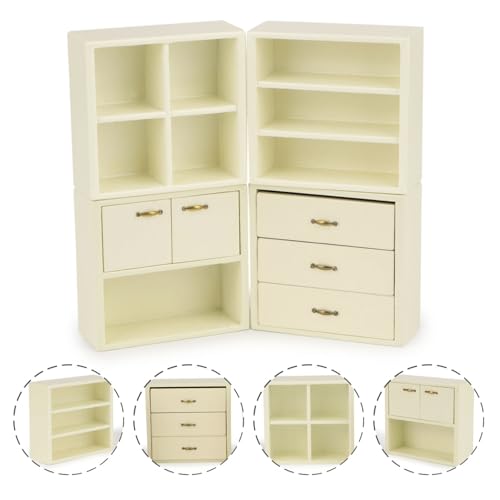 Dollhouse Miniature Furniture Set 4PCS Wooden Cabinet Cupboard 1:12 Dollhouse Various Styles DIY Freely Combinable Furniture Kit Kitchen Bedroom Living Room Display Ornaments (Beige) - style: Beige