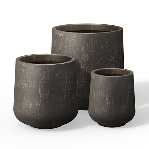 Kante Set of 3 Vintage BRN Concrete Curved Planters 16.5" 13" 9.4" Dia - color: Oil Rubbed Bronze, size: Set of 3: 15.3" + 11.6" + 8.2" D