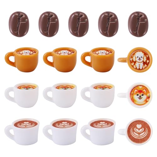 FASHEWELRY 50Pcs Resin Coffee Cup Coffee Bean Miniature Ornaments, Lovely Tableware Tea Mugs for Micro Landscape Garden Dollhouse Accessories Dollhouse Kitchen Play - color: Coffee Cup/Coffee Bean