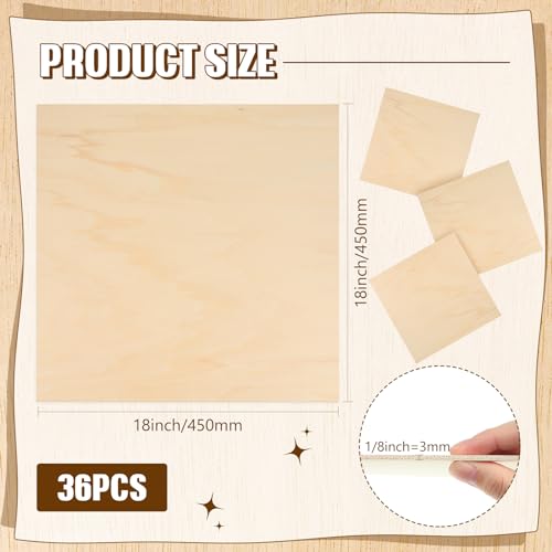 Riakrum Basswood Sheets Plywood Board Unfinished Wood Boards for Crafts for DIY Laser Projects Architectural Mini House Building Hobby Model Making(18 x 18 x 1/8 Inch,36) - size: 18 x 18 x 1/8 Inch
