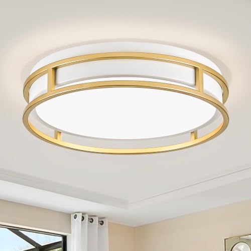 Modern Flush Mount Ceiling Light, White Gold Dimmable Ceiling Light Fixture - color: White and Gold, size: 12.6in