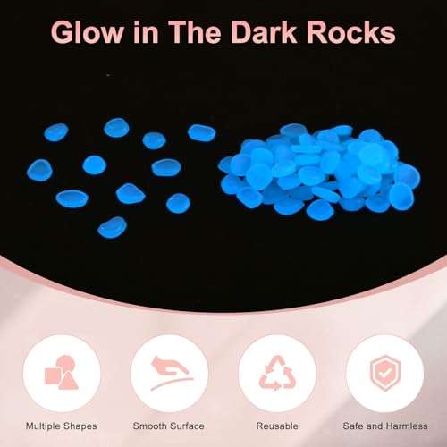 M METERXITY 1000-Pack Glow in The Dark Rocks, 0.43" Resin Outdoor Garden Decorations Luminous Pebbles Stones for Garden Plants/Aquarium/Backyard Path, Aquarium Gravel [Light Blue] - color: Light Blue