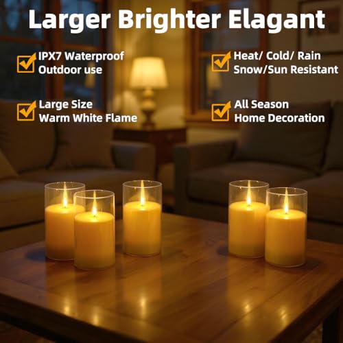 NICEME 7" x 4" Large Waterproof Outdoor Flameless Candles with Remote Control and Timer, Acrylic Outdoor Flickering Candles Battery Operated for Indoor Outdoor Lanterns Patio Porch, Long Lasting 2PCS - color: Ivory + Clear Acrylic, size: D 4" X H 7"