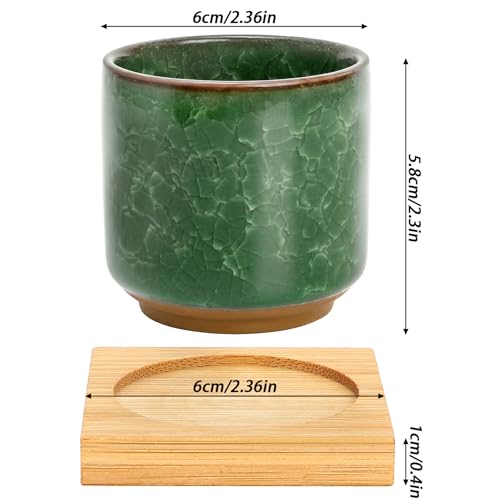 Lawei 8 Pack 2.5 Inch Mini Succulent Plant Pot with Drainage and Bamboo Tray, Small Ceramic Cactus Plant Pot, Flower Pots Faux Plants Containers for Home Garden Office Decoration(Plants NOT Included)