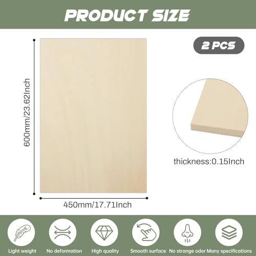 2 Pack Plywood Sheets, 17.1" x 23.6"x 0.15" Basswood Sheets - color: 2 Pack, size: 17.1" x 23.6"x 0.15"