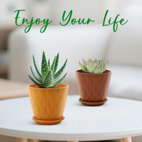 YNNICO 4 inch Plant Pots for Indoor with Drainage Holes and Tray Saucers - color: Multicolor, size: 4 inch