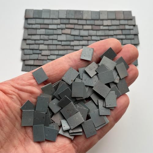 250 Pieces 1:24th Scale Dolls House Miniature Styrene Roof Tiles in Weathered Grey