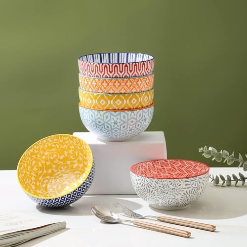 Selamica Ceramic 12 OZ Dessert Bowls Set, Ice Cream Bowls, 4.7 Inch Small Bowls for Ice Cream, Snack, Side Dishes, Microwave Dishwasher Safe, Set of 6 - color: Assorted Colors, size: 4.7 Inch