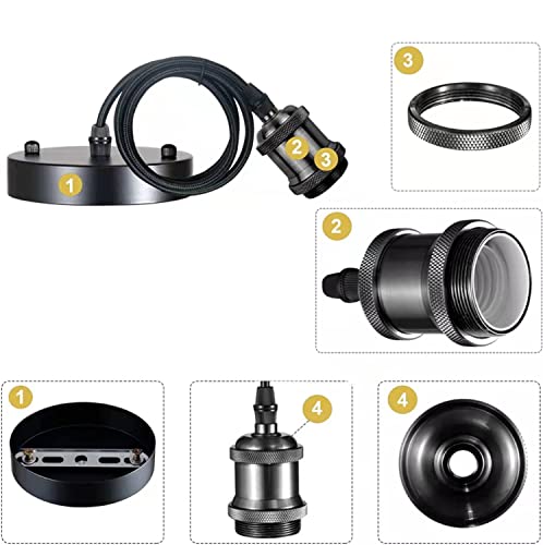 Vintage Mini Pendant Light Cord Kit, Industrial Edison Retro Pendant Light UL Lamp Holder Fixture E26 E27 Lamp Socket, 3.94ft Adjustable Woven Fabric Hanging Light Cord Kit (Black)