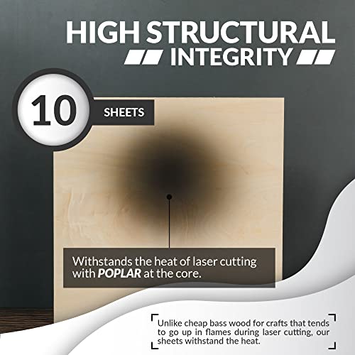 Basswood Sheets for Crafts - 10 Pack - 12 x 12 x 1/16 Inch - 1.5mm Thick Plywood Sheets with Smooth Surfaces - Bass Wood for Laser Cutting, Wood Burning, Architectural Models, Staining, Drawing - color: Basswood Pack of 10