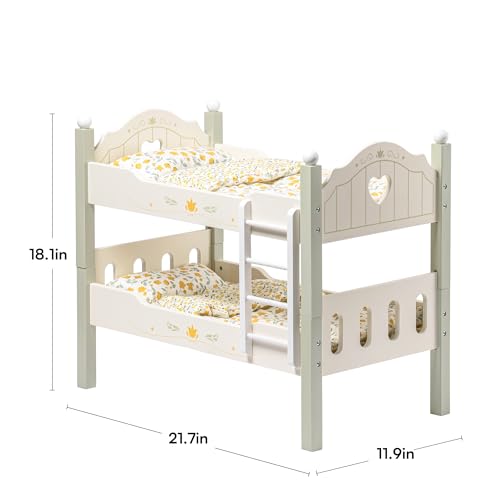 ROBOTIME Baby Doll Bunk Bed, Wooden Doll Crib for 18 Inch Dolls, American Girl Doll Furniture Toy with Bedding (Green, 2 Pcs Beds) - style: Green Modern