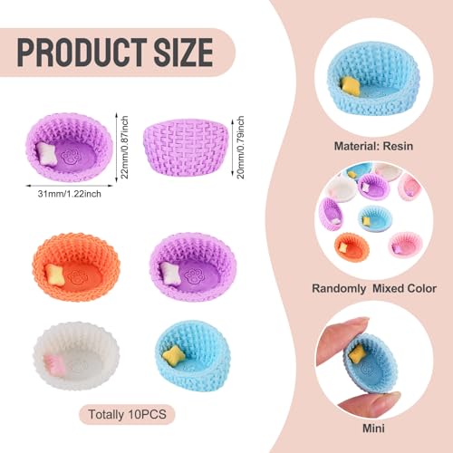 10Pcs Miniature Pet Bed Decorations Woven Cat Bed Doghouse Ornaments Miniature Dollhouse Furniture Accessories Small Micro Landscape Decor DIY Pretending Prop Decoration 1.22x0.87x0.79 in - style: Pet Bed