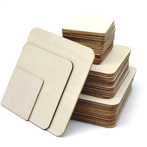 48 Piece Unfinished Blank Wood Sheets,3 Different Size Wood Square Slices Cutouts for Wood Burning Projects, Decoration DIY Wooden Craft Art Supplies - color: Square - 3 Size Set
