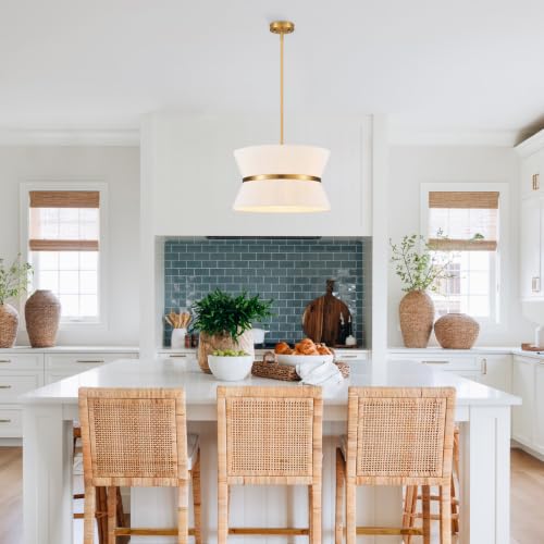 18" Hand Woven Boho Chandelier White and Brass Coastal Pendant Light for Living Dining Room Kitchen Island Cottage, UL Listed - color: 18" Woven