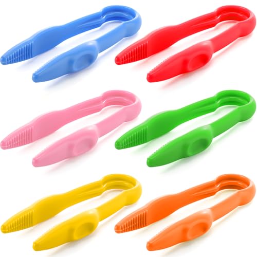 Chunful 12 Pcs Plastic Tweezers for Kid Easy to Grip Motor Tools for Craft
