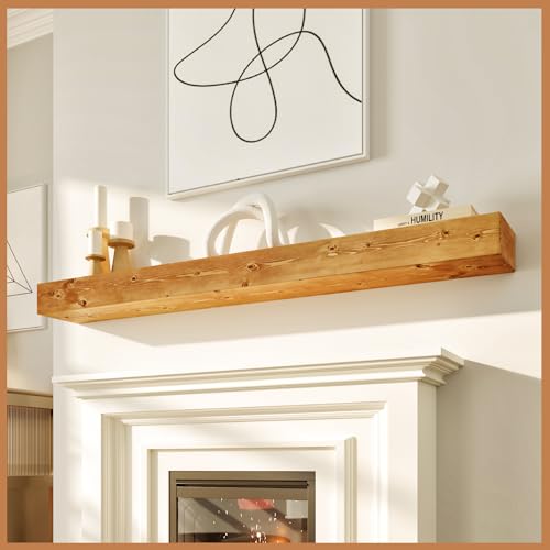 Avana Fireplace Mantle - Natural Wood - Mounted for Over Fireplace - Handcrafted - Rustic Natural, 60 X 8 X 3 - color: Rustic Natural, size: 60 X 8 X 3
