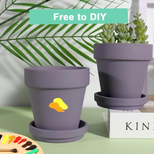 vensovo 4 Inch Purple Terracotta & Clay Pots with Saucer, 6 Pack - color: Purple