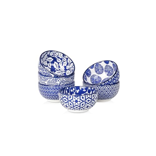 Selamica Ceramic 4 OZ Dipping Bowls Set, 3.5 Inch Mini Bowls for Dipping, Side Dishes, Microwave Dishwasher Safe, Set of 6, Vintage Blue - color: Vintage Blue, size: 3.5 Inch