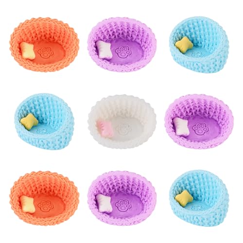 10Pcs Miniature Pet Bed Decorations Woven Cat Bed Doghouse Ornaments Miniature Dollhouse Furniture Accessories Small Micro Landscape Decor DIY Pretending Prop Decoration 1.22x0.87x0.79 in - style: Pet Bed