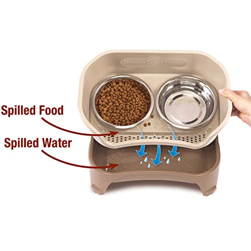 Neater Feeder - Express Model w/Slow Feed Bowl - Mess-Proof Dog Bowls (M/L, Cappuccino) Made in USA –Elevated, No Spill, Non-Tip, Non-Slip, Raised Stainless Steel Food/Water Pet Bowls Aid Digestion - color: Cappuccino, size: Medium to Large w/ Metal Slow