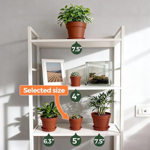 T4U Flower Pots for Indoor Plants 5 Inch with Saucer, Plastic Plant Pot - color: Terracotta, size: 5 In