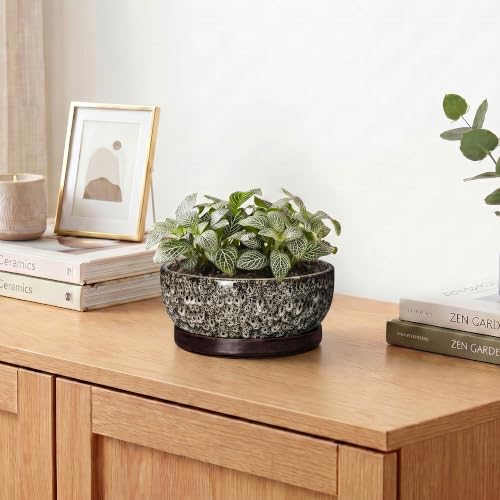 Succulent Pots 6 Inch, Ceramic Bonsai Pots with Tray, White Leopard - color: White Leopard, size: 6 Inch
