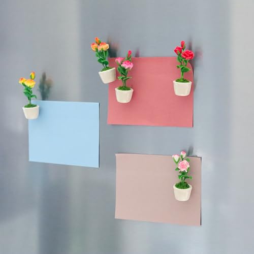 5 Miniature Roses Fridge Tiny Magnets Flower Clay Pots Collection Set Ceramic Plants Scale 1:12 For Gifts Home Office Kitchen Decoration