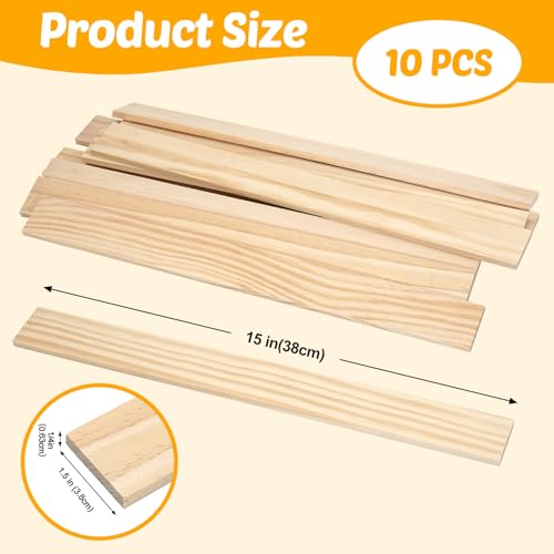 Wood Strips Slats Wooden Dowels for Crafts 1/4"x 1.5" x 15", 10 PCS Decorative Wood Trim Planks for Wall, Square Wooden Sticks for Crafting, Unfinished Pine Lumber Pieces for Woodworking Models Making - size: 1/4" x 1.5" x 15"-10 PCS