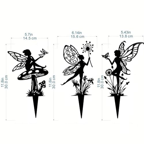 Garden Decorative Flower Elves 3 Piece Set, Metal Fairy Tale Statue, Suitable for Yard, Flower Pot, Lawn, Decoration Gift - color: A-black03