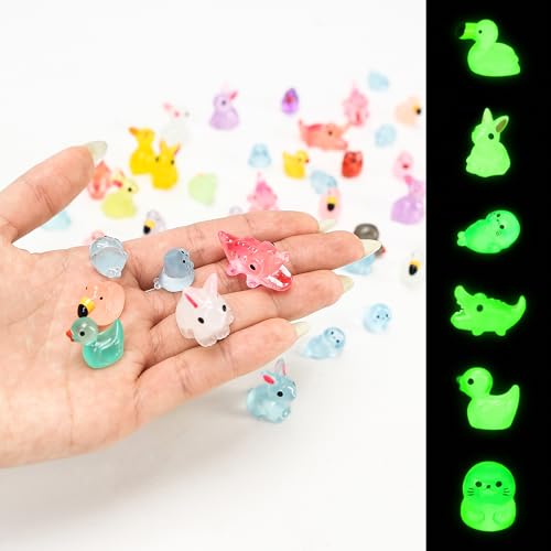 Marsrut 100Pcs Luminous Mini Resin Animals Bulk, 10 Random Styles Glow in the Dark Tiny Figurines Set, Small Little Charms for Fairy Garden, Miniature Dollhouse, Home, Office, Party Favor & DIY Decor