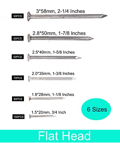Picture Hanging Kit, cSeao 415 Pieces Hardware Nail Assortment Kit & 8oz Claw Hammer,Mini Hammer with Anti-Slip Handle,Common Nails, Wood Nails, Picture Hanging Nails, Wall Nails for Hanging - size: Nails Assortment with Hammer