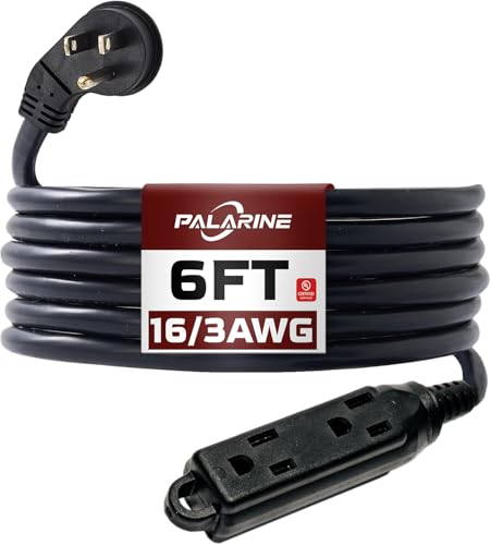 6 Ft Black Flat Plug Extension Cord with 3 Outlets, 16 Gauge Heavy Duty - color: Black, size: 6 FT