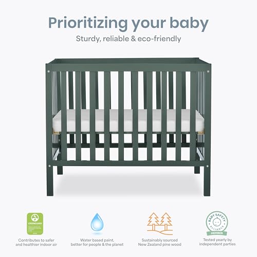 Dream On Me Synergy 4-in-1 Convertible Mini Crib, Small Crib, Olive - color: Olive