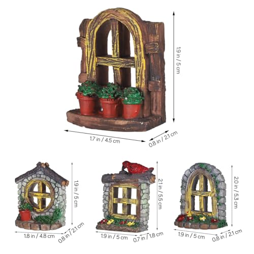 Cabilock 4 Pcs Fairy Door and Window Set, Resin Fairy Garden Accessories for Trees, Flower Pots, Yards, Miniature Garden Decor and Micro Landscape Decoration - size: 6X5CM