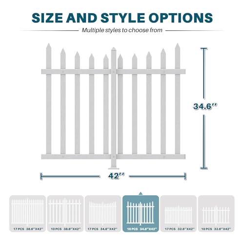 COARBOR 10 Sets 84"x36" Vinyl Picket Fence Panel White PVC Garden Decorative Fence for Yard Border Outdoor Patio Pet Barrier Temporary Small Dog Fence(20x10 Pickets, Scallop) - color: 20 Pickets, Scallop, size: W84" X H36"
