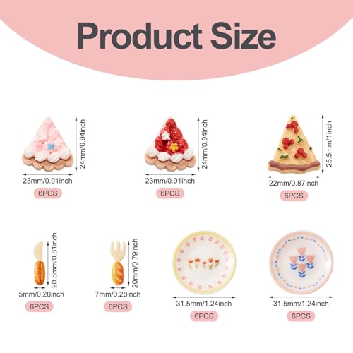 FASHEWELRY 42Pcs Cake Tableware Dollhouse Miniature Accessories Kitchen Tableware Display Ornament Resin Imitation Food Dessert Plate Fork Knife Cabochons for Garden Home Party Landscape Decoration - color: Cake & Tableware