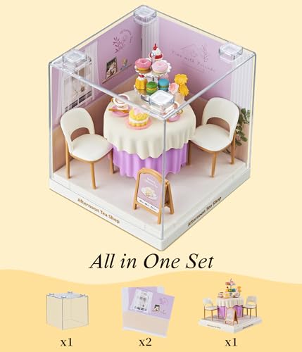 Afternoon Tea Shop Super Miniature House Kit - DIY Plastic 3D Model Building Set for Teens, Build Your Own Tea House with Dustproof Case, Creative Craft Gift for Girls Women - color: Afternoon Tea Shop, size: Small