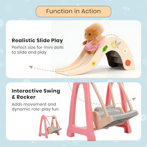 Family Dollhouse Accessories — Mini Playground Set with Swing & Slide, Rocking Horse, Soccer Goals, Screen-Free Add-On — Miniature Dollhouse Playset for Ages 3+ - style: Playground
