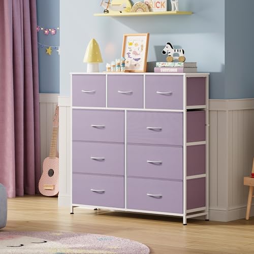 WLIVE Tall Dresser for Bedroom, 9 Drawer Chest of Drawers, Purple - color: Purple