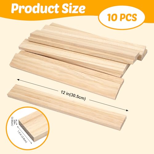Wood Strips Slats Wooden Dowels for Crafts 3/8"x 1.5" x 12", 10 PCS Decorative Wood Trim Planks for Wall, Square Wooden Sticks for Crafting, Unfinished Pine Lumber Pieces for Woodworking Models Making - size: 3/8" x 1.5" x 12"-10 PCS
